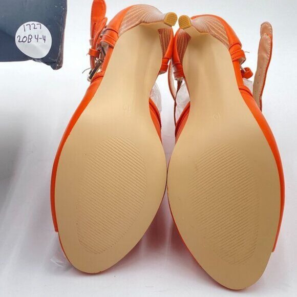 XYD Dark Orange Peep Toe High Heels Buckled Double Straps Cutout Ankle Bootie - Picture 6 of 8